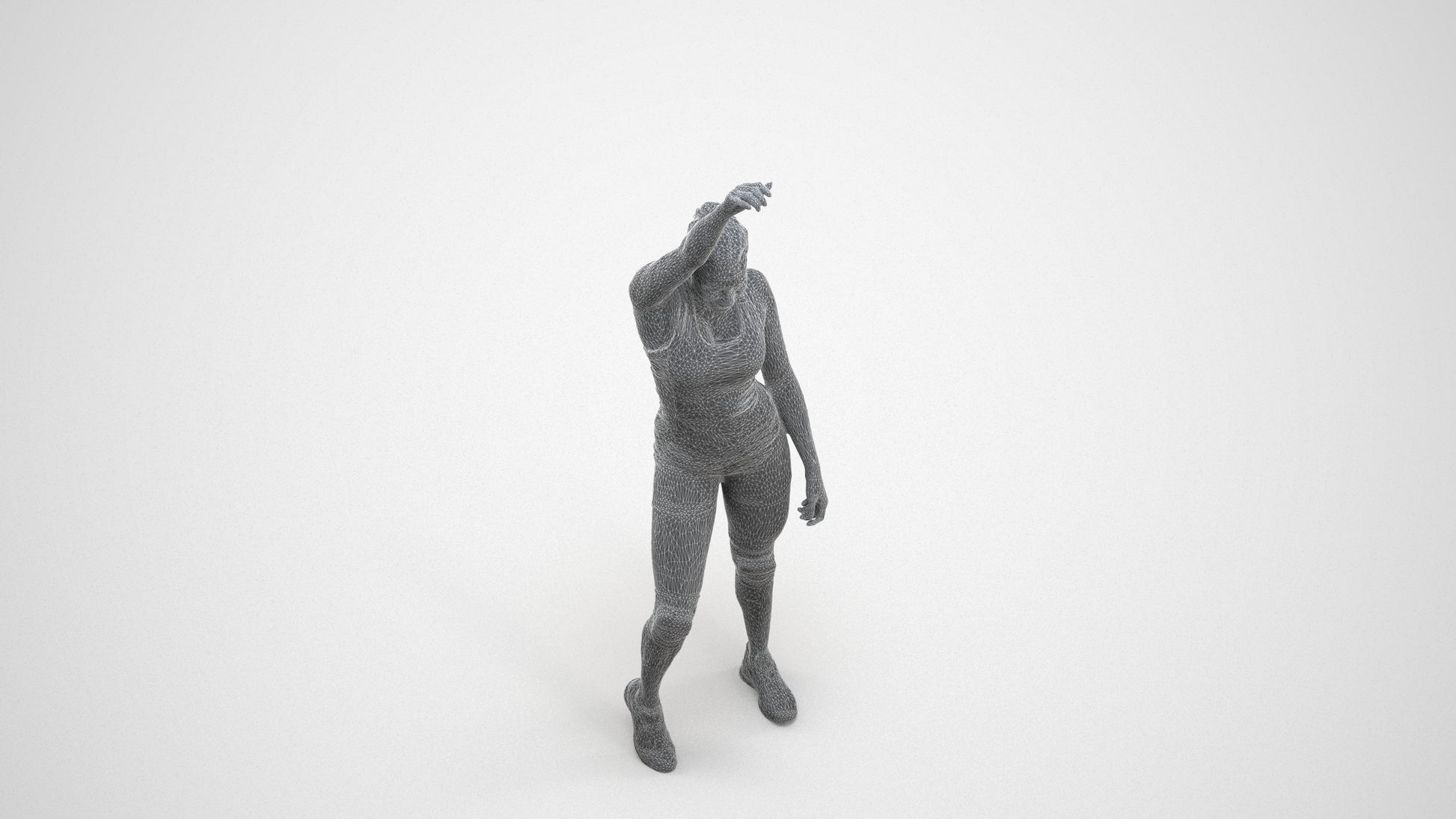 3D people model woman sport, scanned human for 3ds Max rendering, wireframe back view