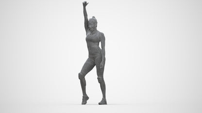 3D people model woman sport, scanned human for 3ds Max rendering, wireframe top-down view
