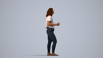 realistic 3D human woman casual standing, archviz people FBX OBJ for Blender, side view render