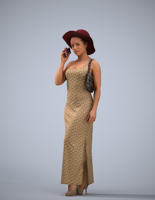3D human model woman casual standing, photogrammetry scanned person for archviz