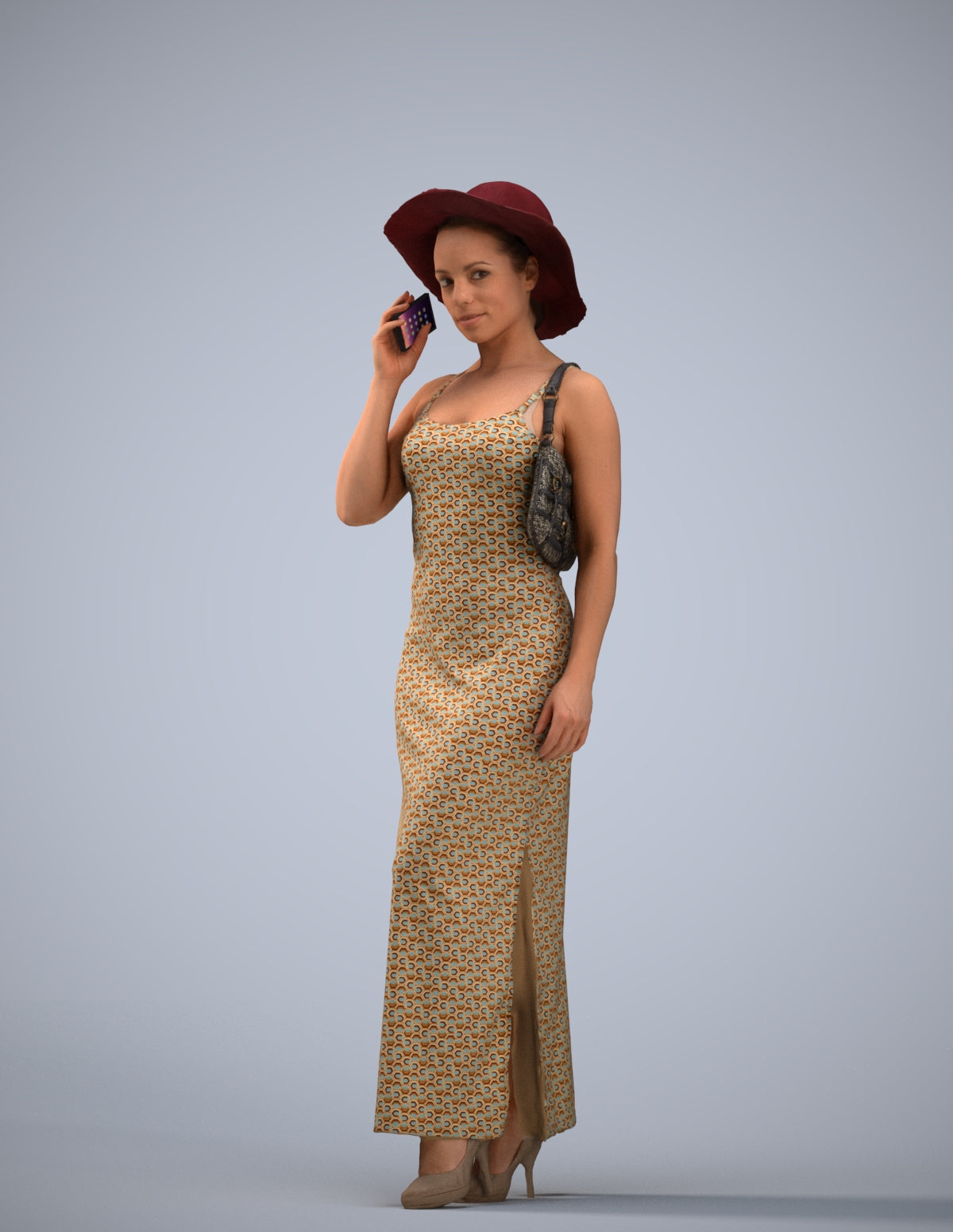 3D human model woman casual standing, photogrammetry scanned person for archviz