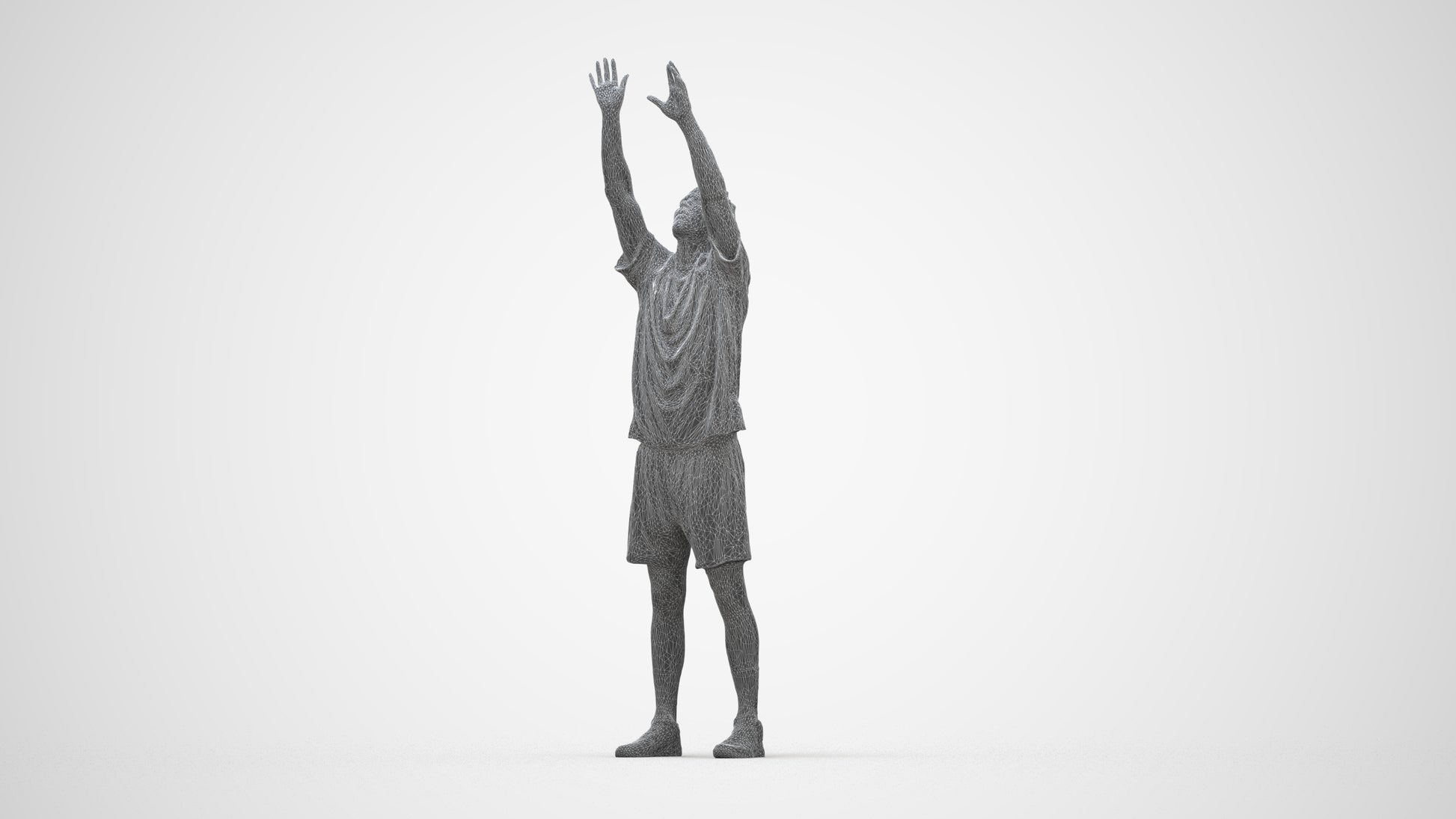 scanned 3D man sport, photogrammetry people for Enscape and V-Ray, wireframe three-quarter back view