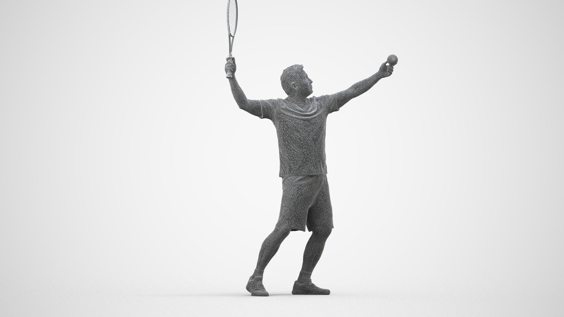 3D people model man sport, scanned human for 3ds Max rendering, wireframe three-quarter view