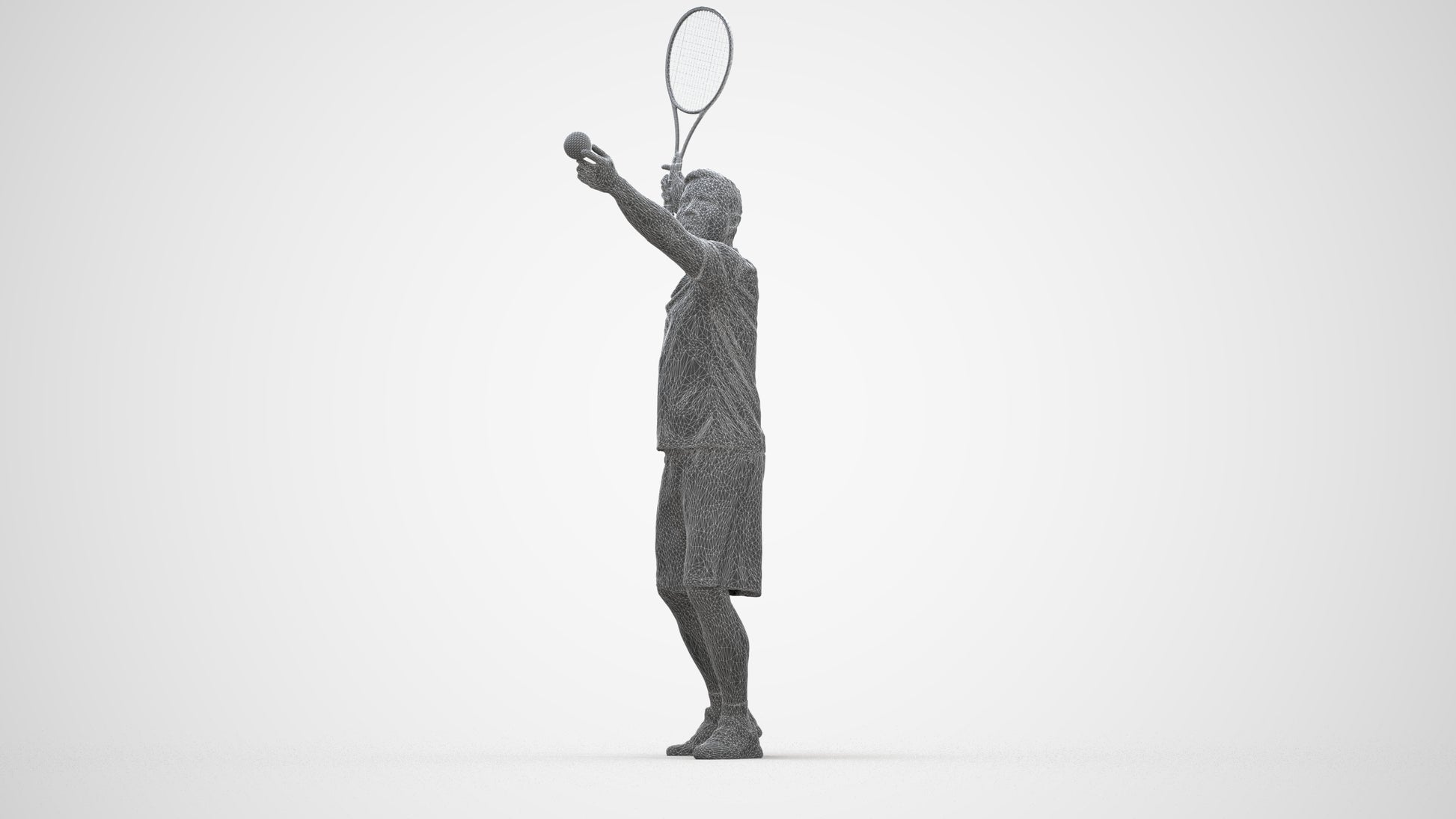 3D people model man sport, scanned human for 3ds Max rendering, wireframe top-down view