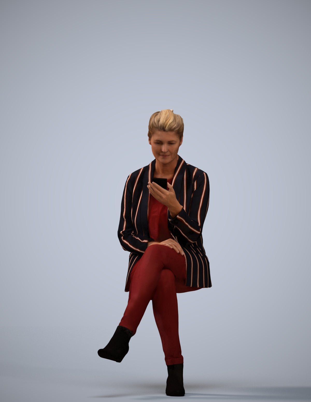 3D scanned woman sitting business, photorealistic archviz people for Enscape and SketchUp