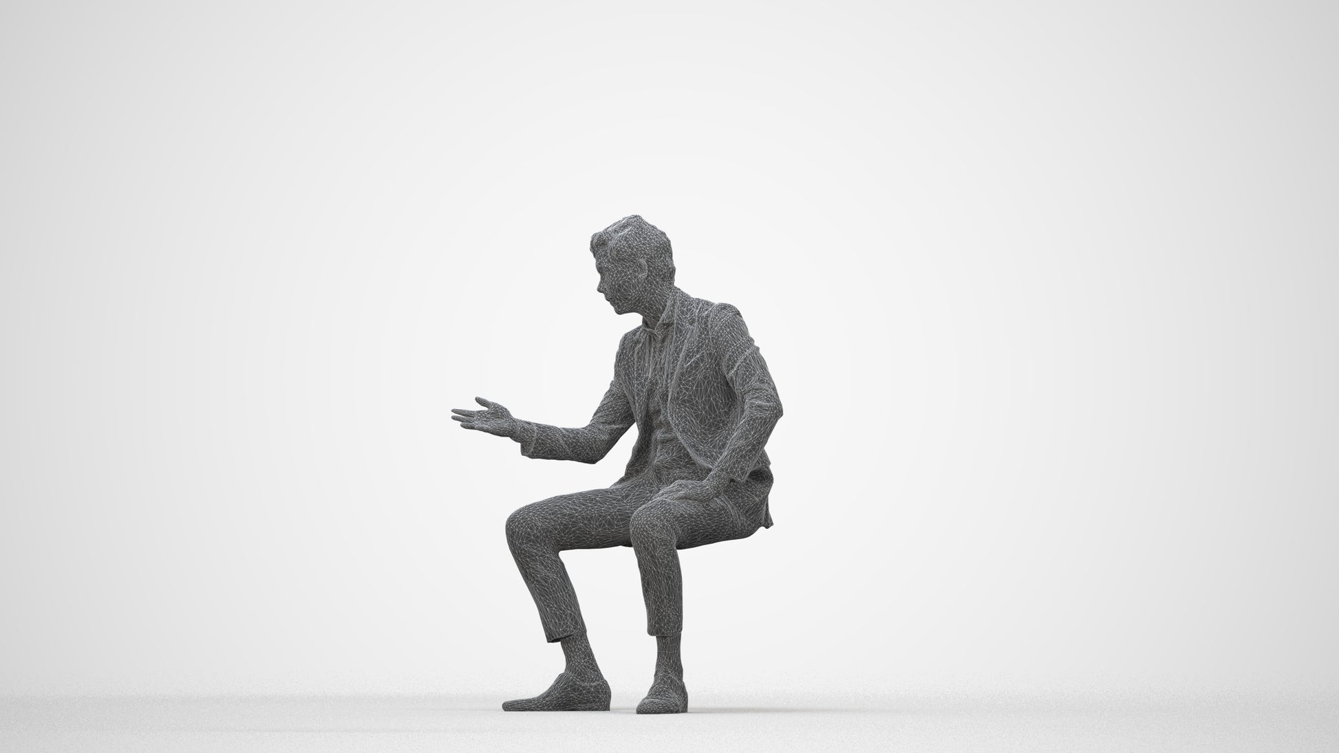 3D human model man business, photogrammetry scanned person for archviz, wireframe back view