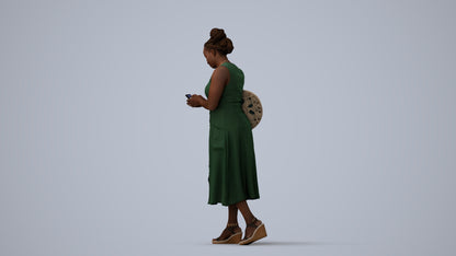realistic 3D woman casual standing, scanned archviz people for Blender and 3ds Max, three-quarter view render