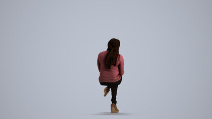 3D human model woman casual sitting, photogrammetry scanned person for archviz, front view render