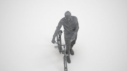 scanned 3D man casual cycling, photogrammetry people for Enscape and V-Ray, wireframe three-quarter view