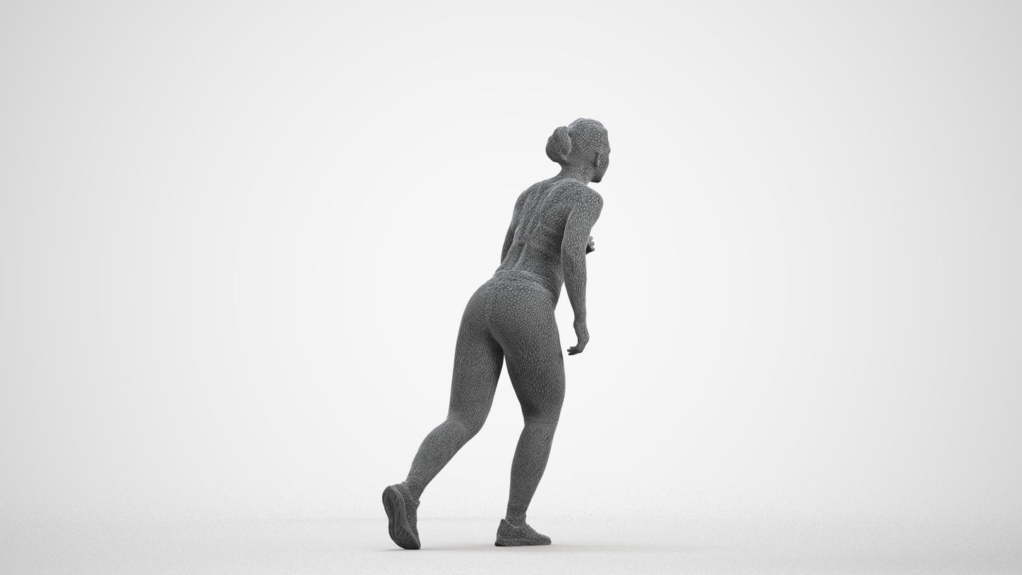 3D people model woman sport, scanned human for 3ds Max rendering, wireframe front view