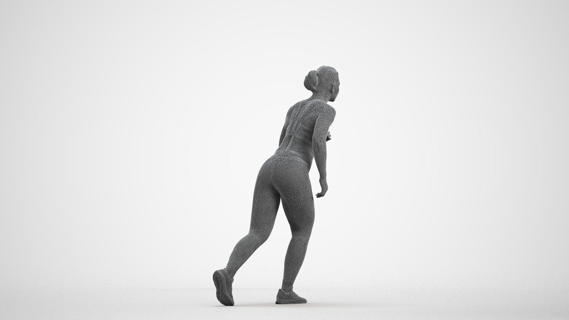 3D people model woman sport, scanned human for 3ds Max rendering, wireframe front view