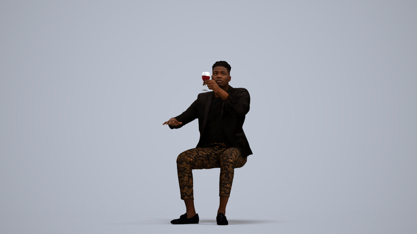 3D scanned man sitting formal, photorealistic archviz people for Enscape and SketchUp, standing pose render