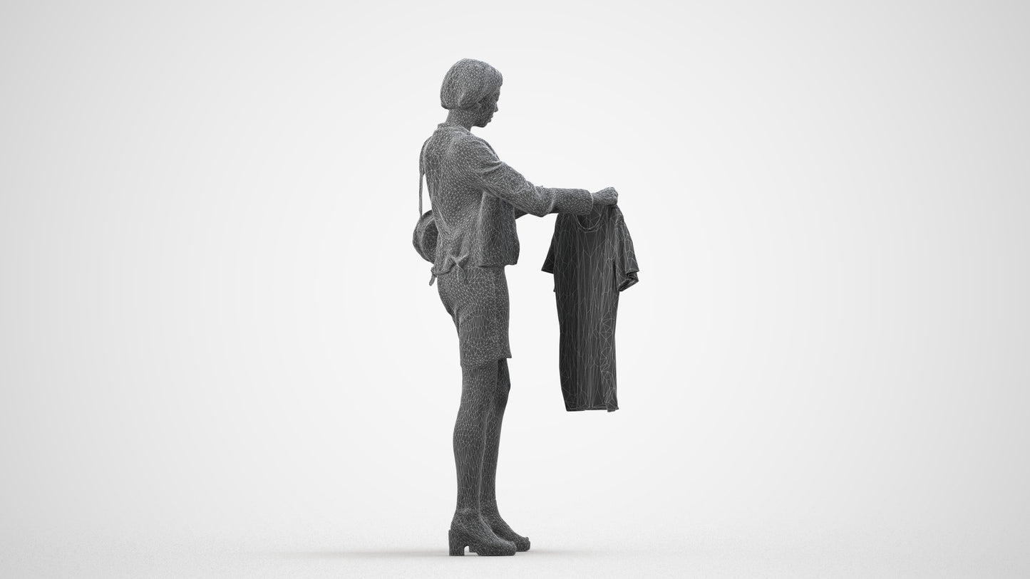 realistic 3D people woman casual mix, render-ready for V-Ray and Corona, FBX OBJ, wireframe side view