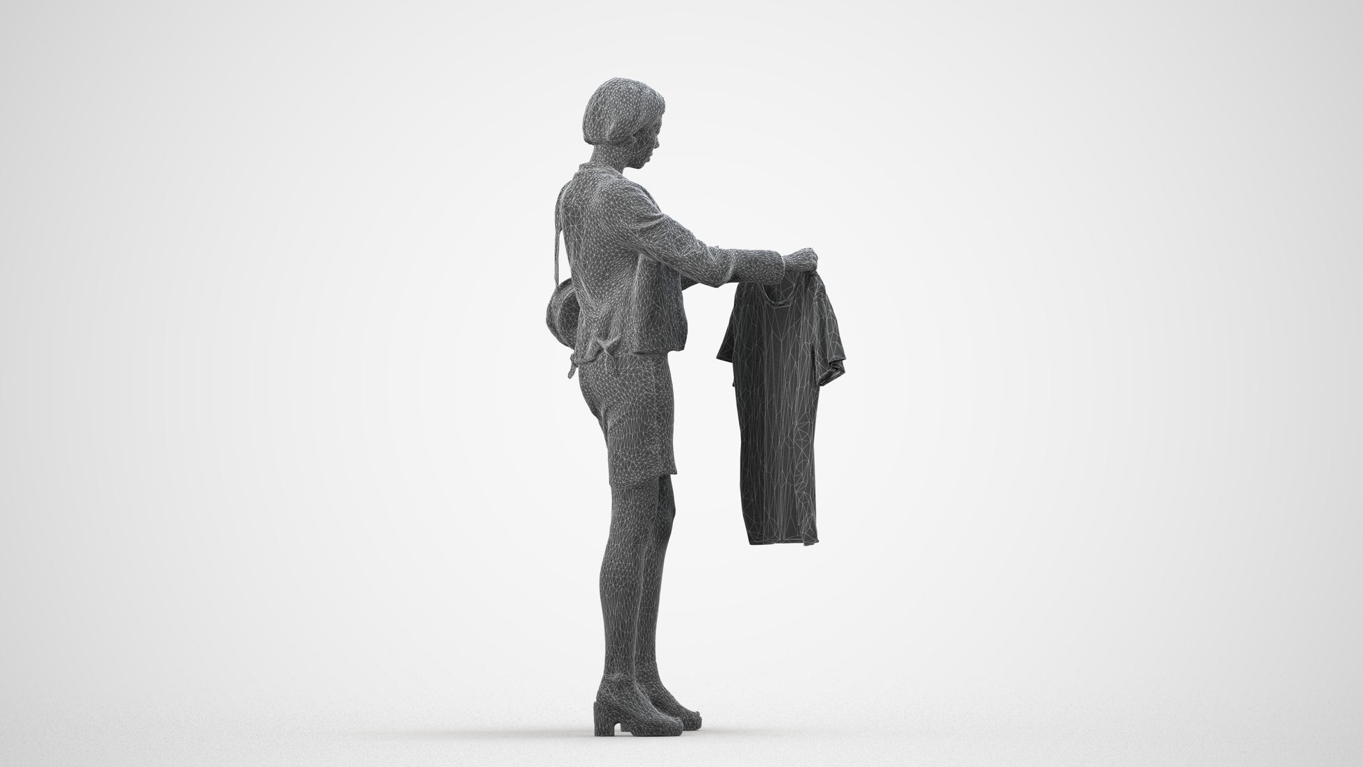 realistic 3D people woman casual mix, render-ready for V-Ray and Corona, FBX OBJ, wireframe side view