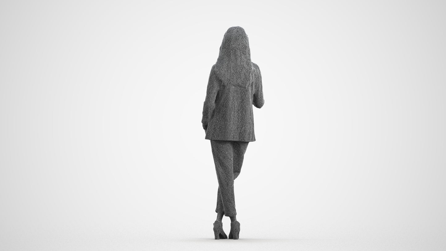 3D scanned woman business, photorealistic archviz people for Enscape and SketchUp, wireframe front view