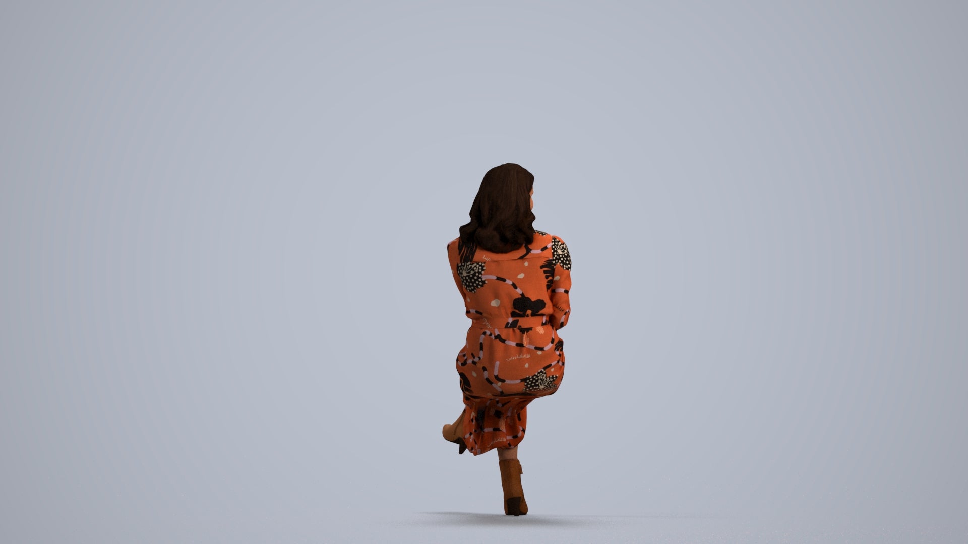 photogrammetry 3D woman casual sitting, realistic human model archviz FBX, front view render
