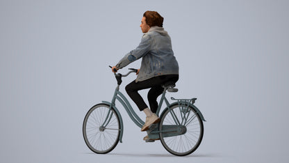 realistic 3D man casual cycling, scanned archviz people for Blender and 3ds Max, three-quarter view render