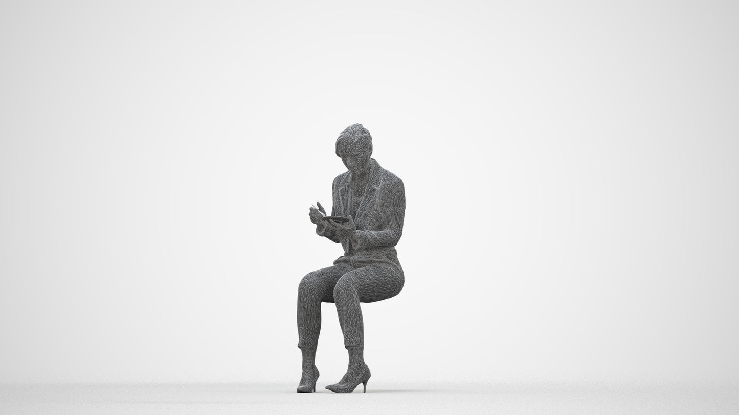 scanned 3D woman formal business, photogrammetry people for Enscape and V-Ray, wireframe back view