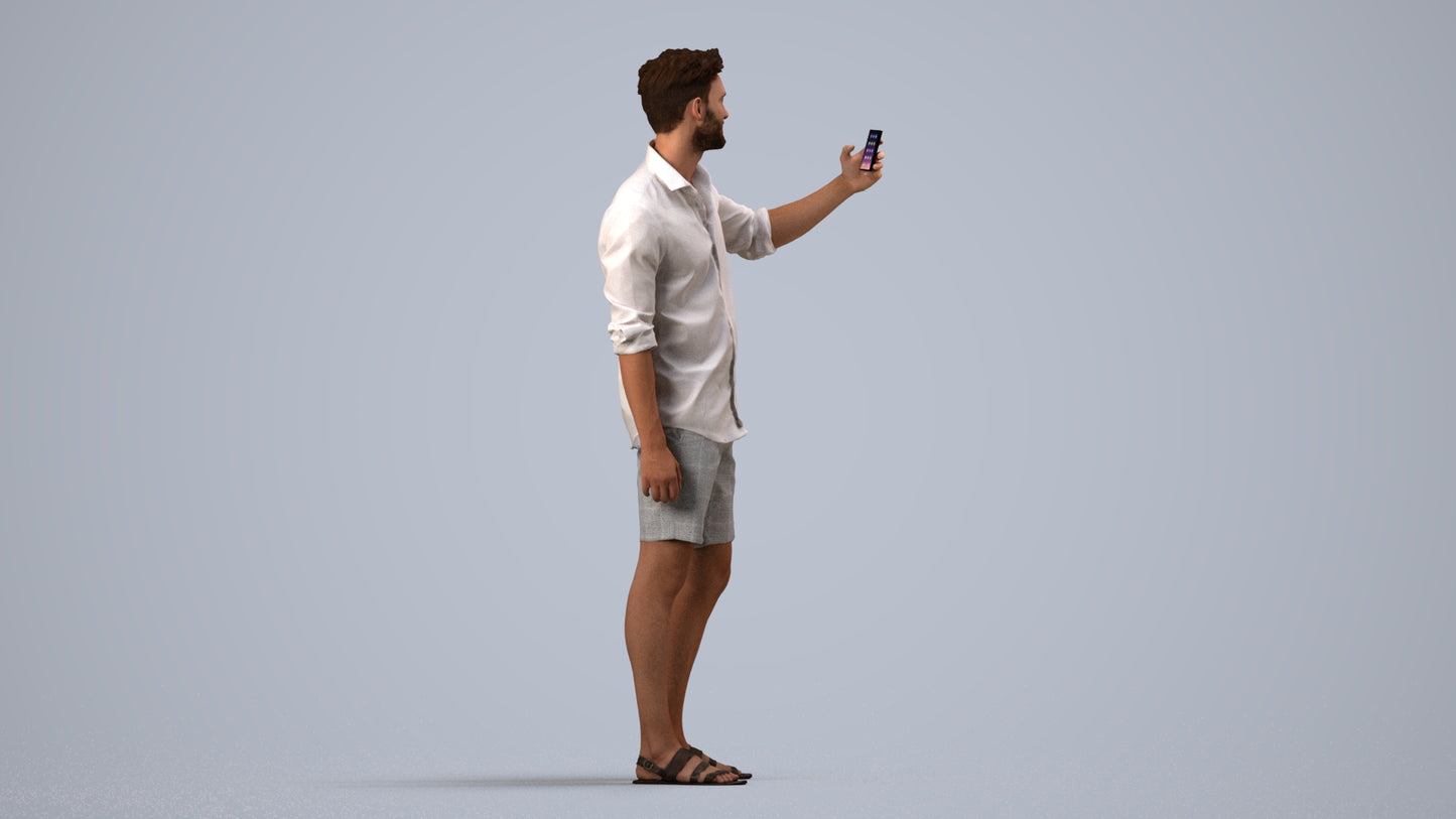 photogrammetry 3D man casual standing, realistic human model archviz FBX, side view render