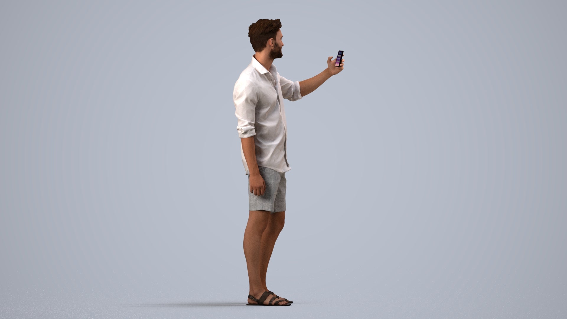 photogrammetry 3D man casual standing, realistic human model archviz FBX, side view render