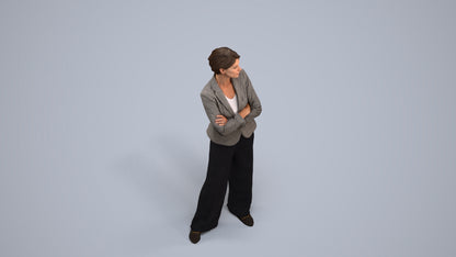 3D human model woman business, photogrammetry scanned person for archviz, back view render