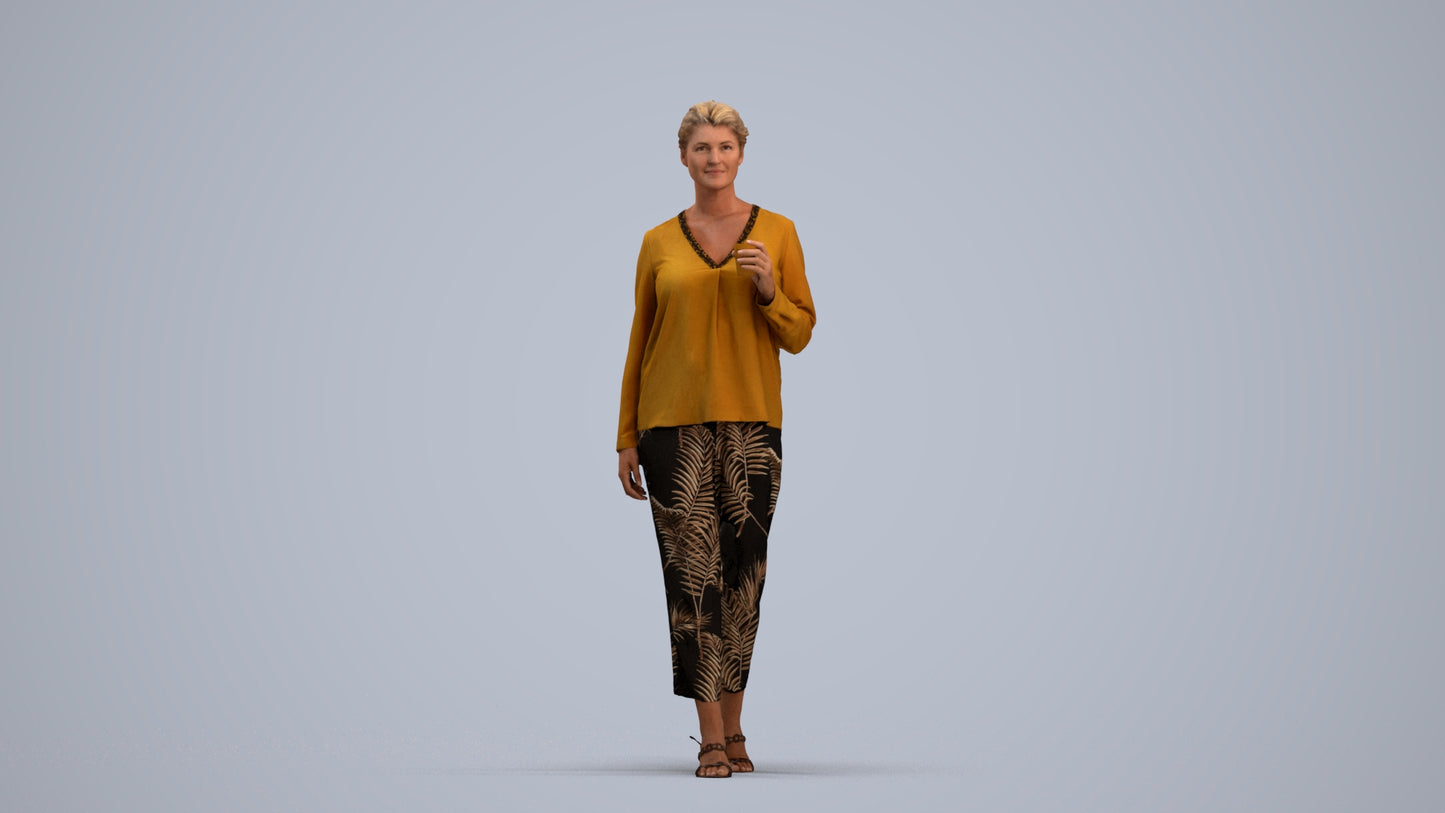 scanned 3D woman casual walking, photogrammetry people for Enscape and V-Ray, standing pose render