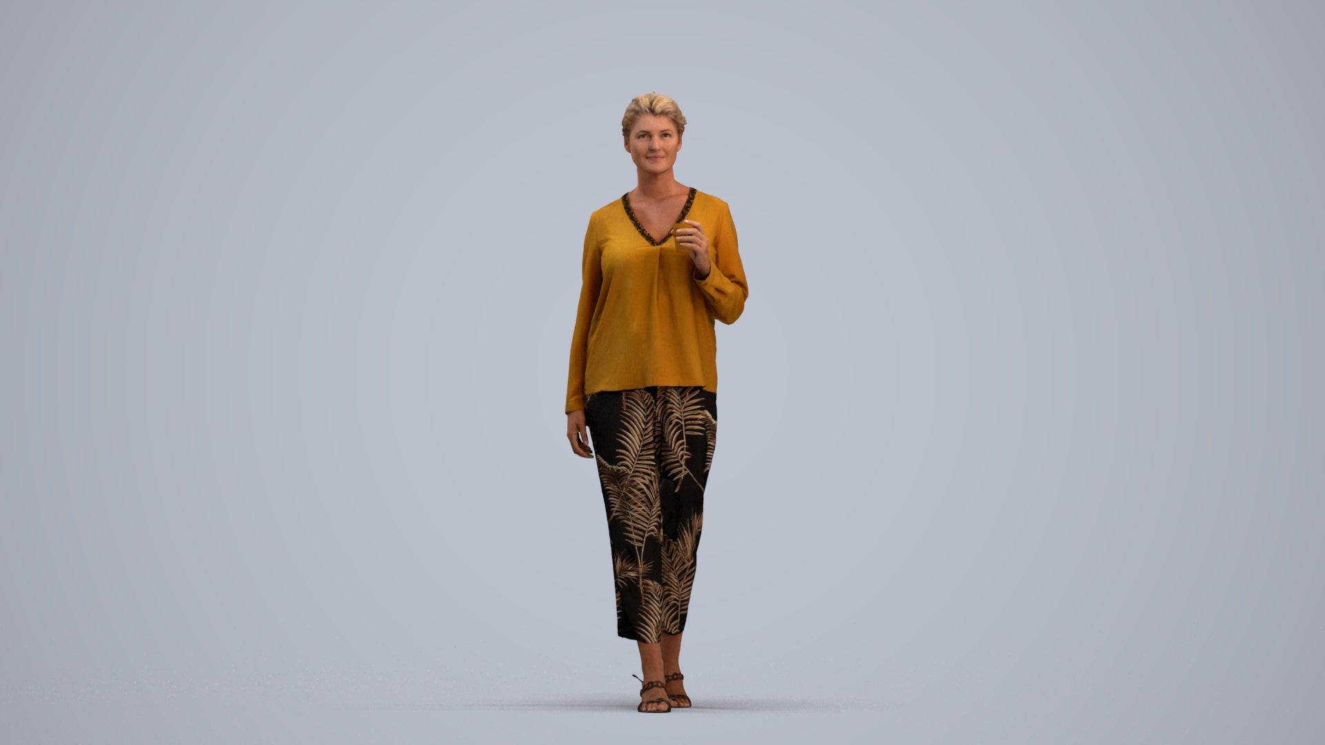 scanned 3D woman casual walking, photogrammetry people for Enscape and V-Ray, standing pose render