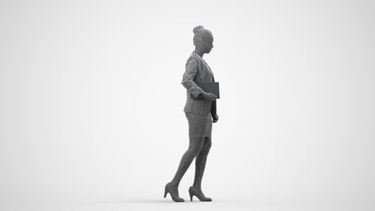 3D human model woman business, photogrammetry scanned person for archviz, wireframe side view