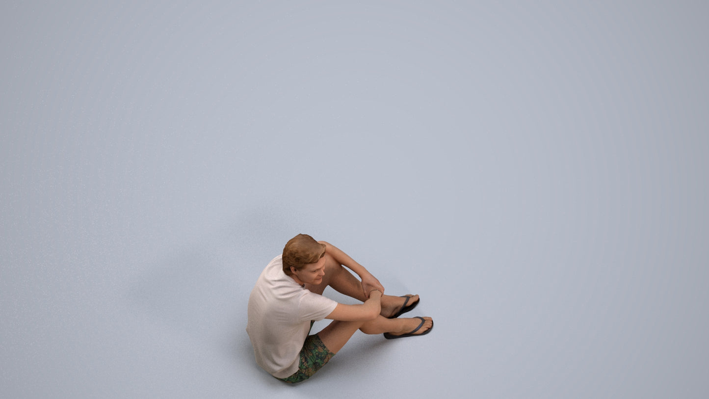 3D human model man casual pool, photogrammetry scanned person for archviz, back view render