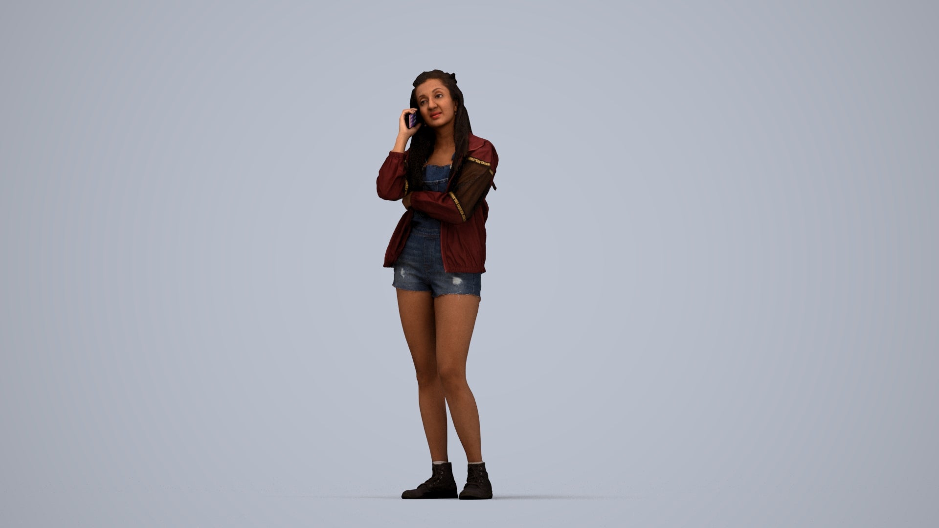 realistic 3D woman casual standing, scanned archviz people for Blender and 3ds Max, top-down view render