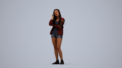 realistic 3D woman casual standing, scanned archviz people for Blender and 3ds Max, top-down view render