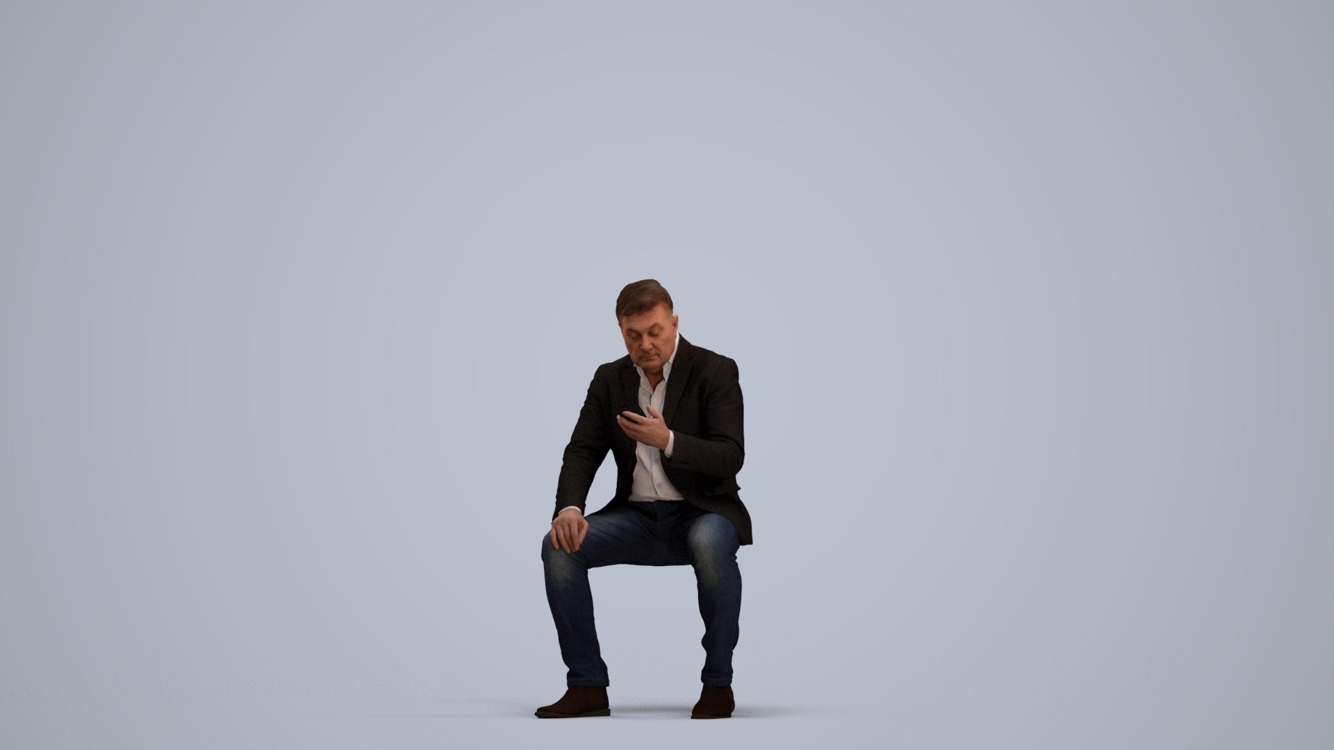 3D scanned man sitting business, photorealistic archviz people for Enscape and SketchUp, standing pose render
