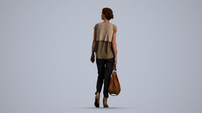 3D scanned woman standing casual, photorealistic archviz people for Enscape and SketchUp, front view render