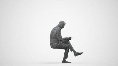 photogrammetry 3D man business sitting, realistic human model archviz FBX, wireframe side view