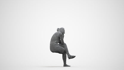 realistic 3D woman casual sitting, scanned archviz people for Blender and 3ds Max, wireframe side view