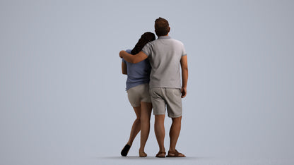 realistic 3D human woman casual couple, archviz people FBX OBJ for Blender, front view render