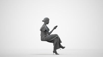 scanned 3D woman business sitting, photogrammetry people for Enscape and V-Ray, wireframe side view