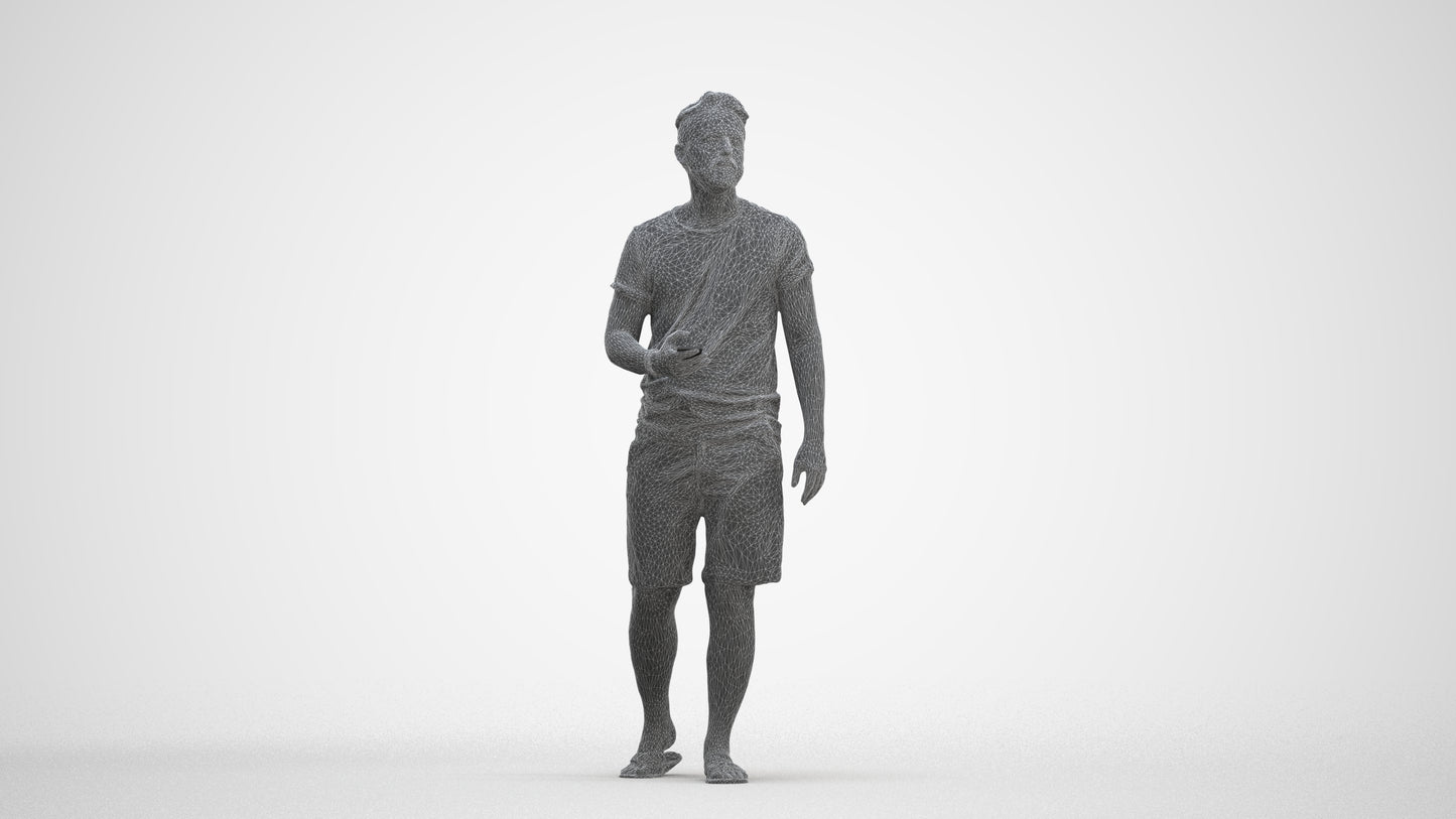 3D scanned man walking, photorealistic archviz people for Enscape and SketchUp, three-quarter front view render