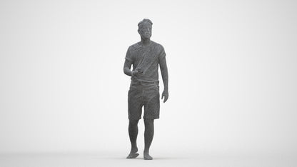 3D scanned man walking, photorealistic archviz people for Enscape and SketchUp, three-quarter front view render