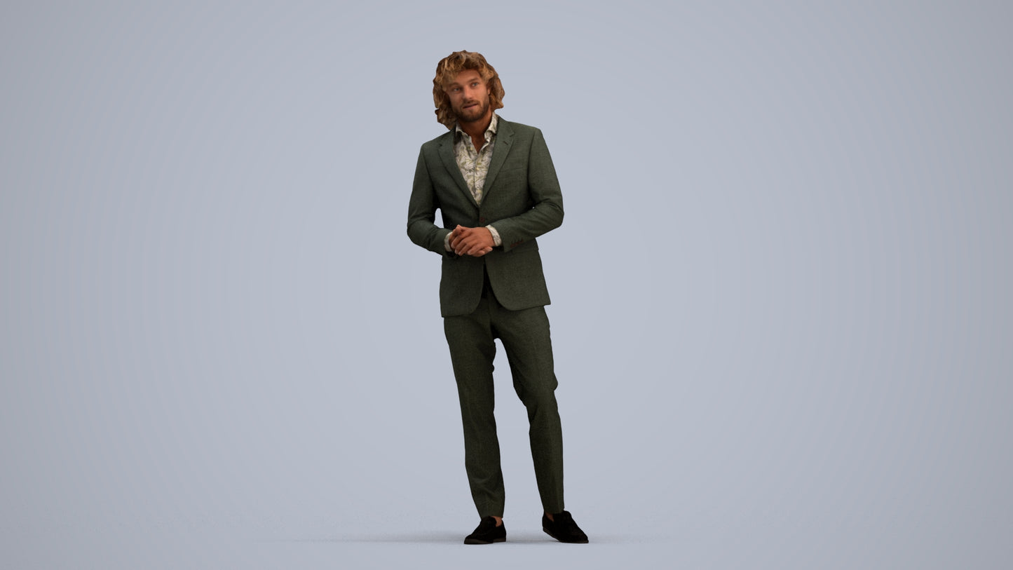 3D people model man business, scanned human for 3ds Max rendering, standing pose render