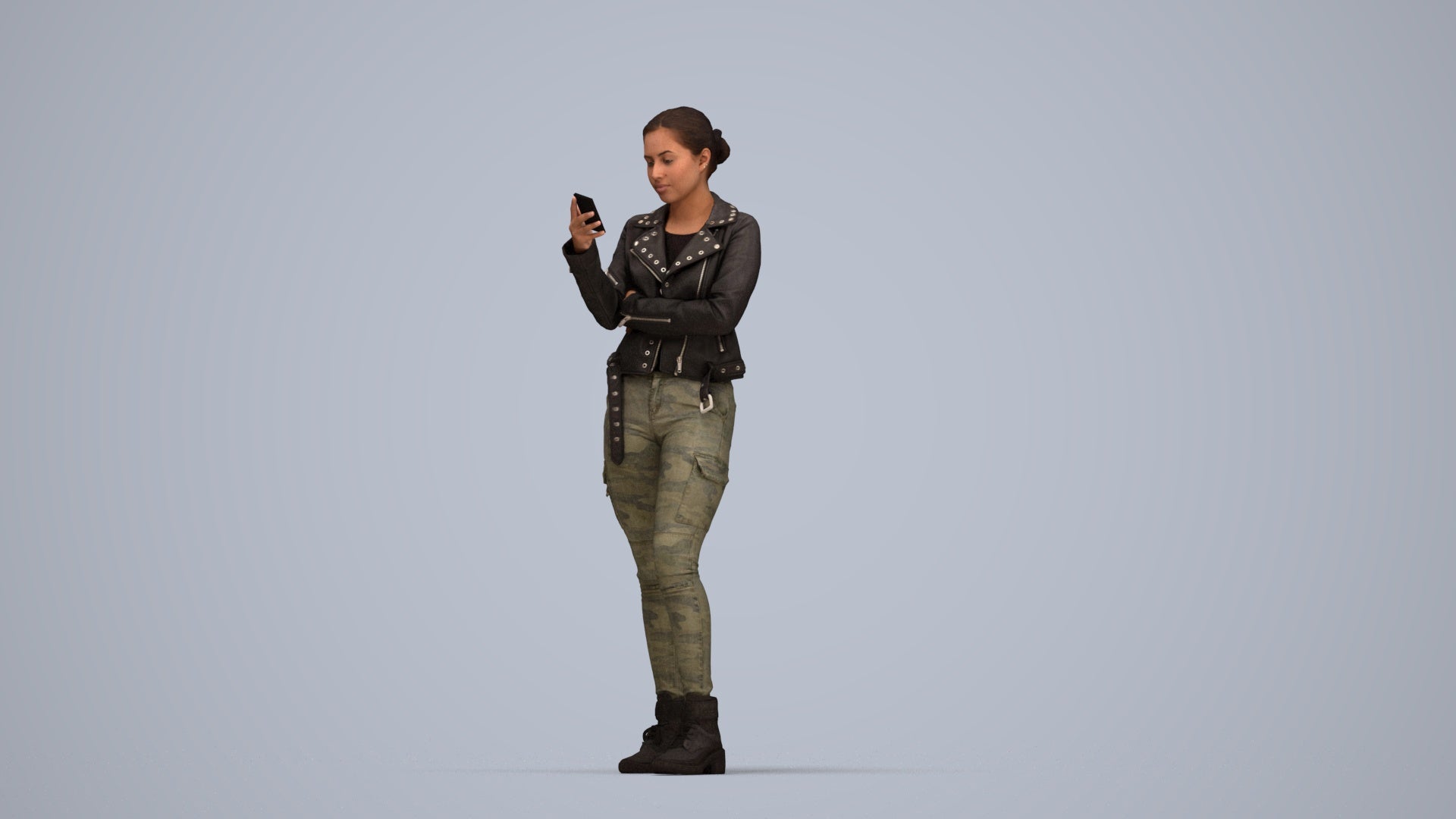 photogrammetry 3D woman casual standing, realistic human model archviz FBX, top-down view render