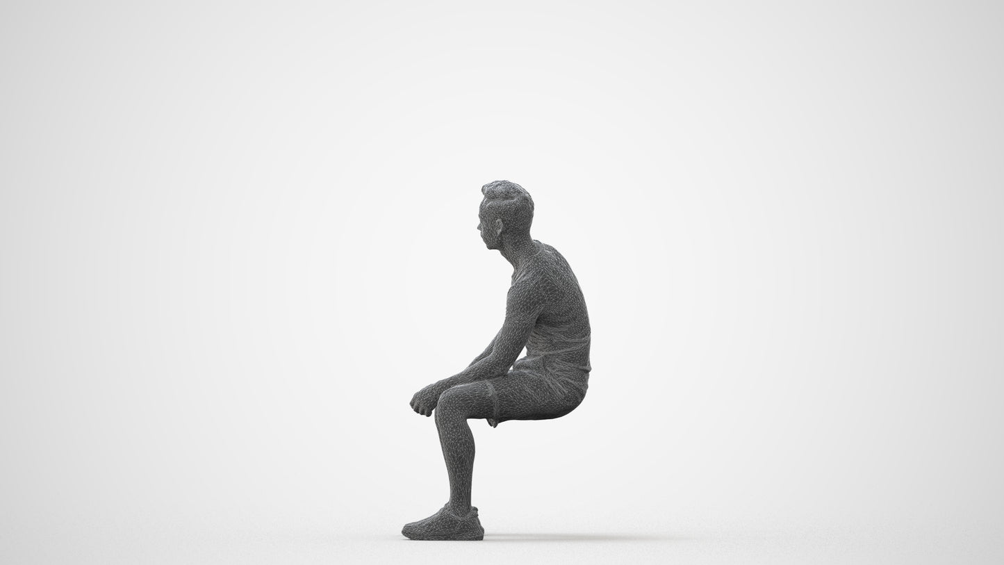 realistic 3D human man casual sitting, archviz people FBX OBJ for Blender, square thumbnail