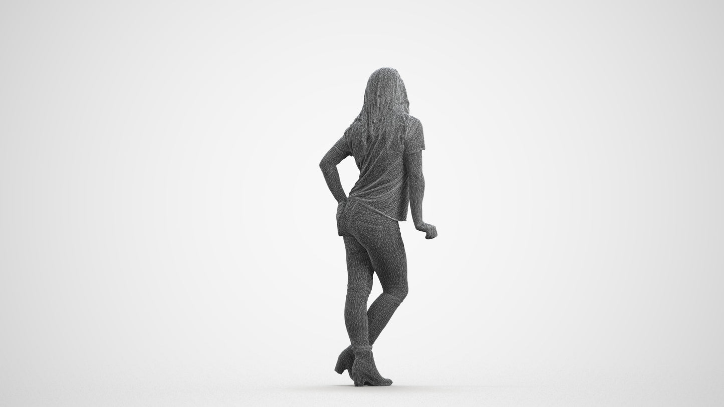 3D people model woman casual standing, scanned human for 3ds Max rendering, square thumbnail