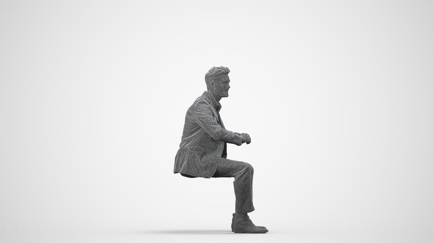 scanned 3D man business, photogrammetry people for Enscape and V-Ray, wireframe side view