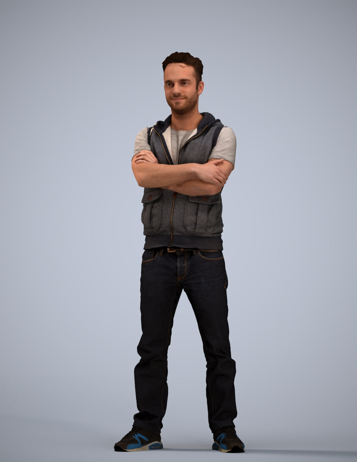 realistic 3D man casual standing, scanned archviz people for Blender and 3ds Max