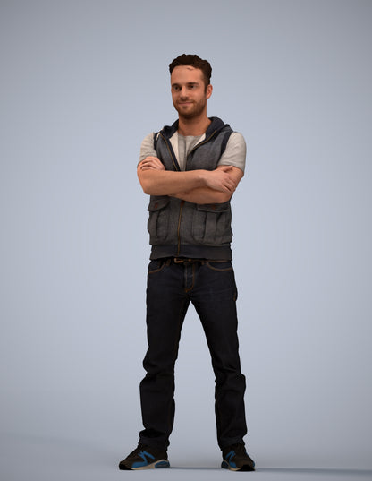 realistic 3D man casual standing, scanned archviz people for Blender and 3ds Max
