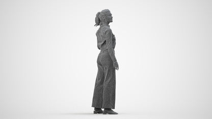 3D scanned woman standing casual, photorealistic archviz people for Enscape and SketchUp, wireframe side view