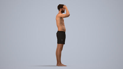 realistic 3D human man pool, archviz people FBX OBJ for Blender, side view render