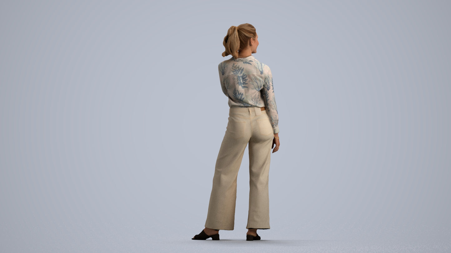 3D people model woman casual standing, scanned human for 3ds Max rendering, front view render