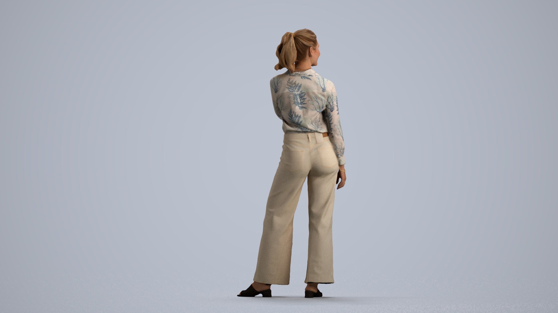 3D people model woman casual standing, scanned human for 3ds Max rendering, front view render
